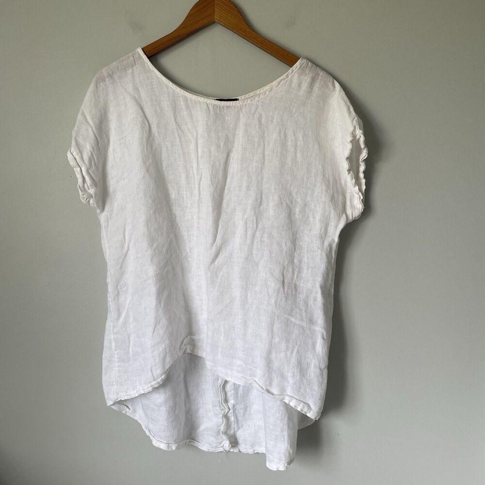 Terzo Millennio 100% Linen Boho Flowy Blouse Top White Made In Italy Size Small